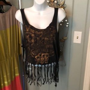 Lucky brand black fringe tank size small